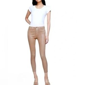 NWTs L'Agence Margot H/R Skinny mix stitch capuccino brown coated jean Sz 27